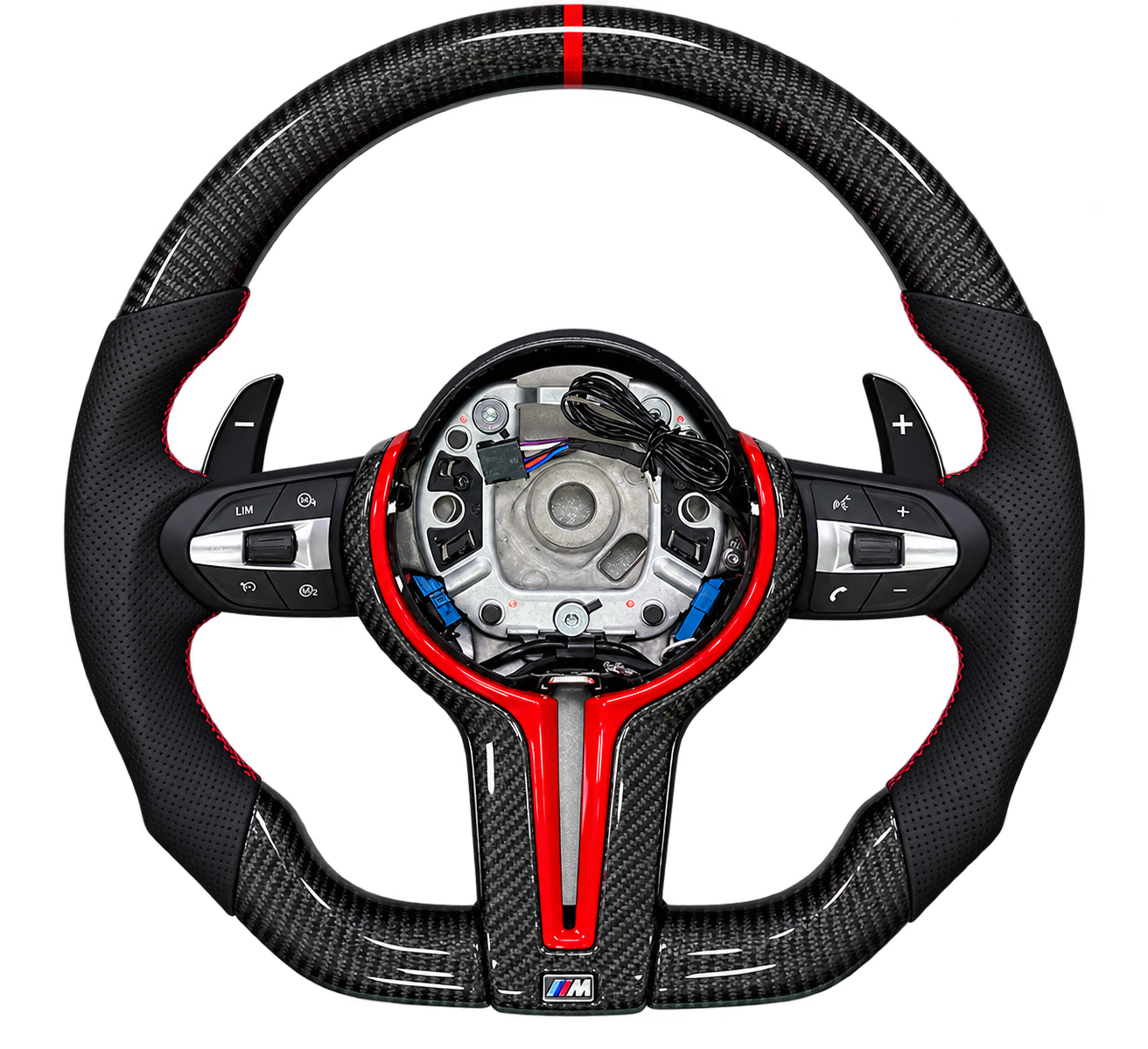 Volante multifuncional para BMW en fibra de carbono - Rojo